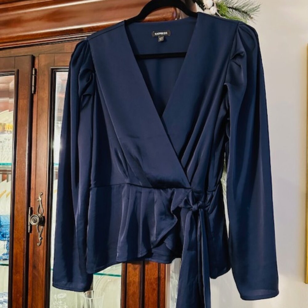 Navy Blue Satin Blouse by Express